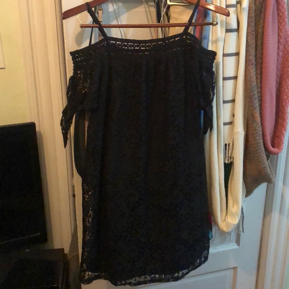 Black lace overlay mini dress